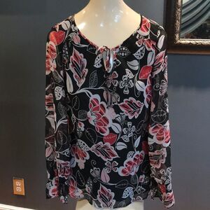 Ann Taylor LOFT black/red/white sheer lined top